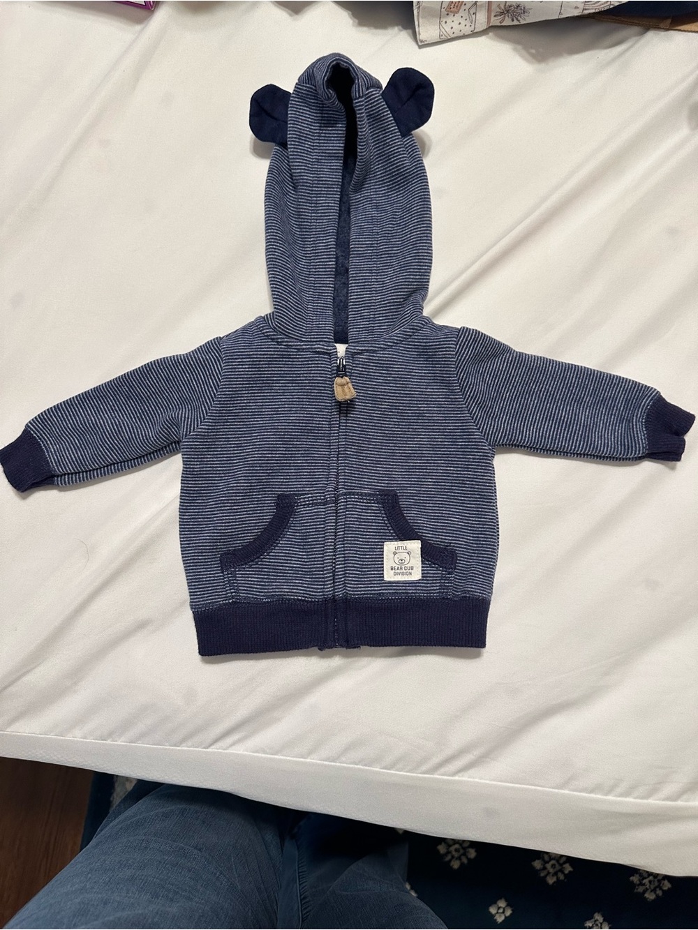 Carters Navy Striped Hooded Zip-Up Sweatshirt with Ear Detail for Newborns. NWOT